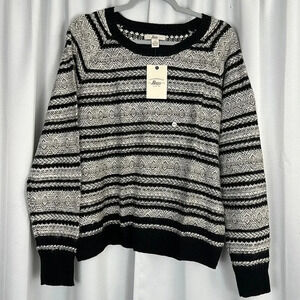 NWT G.H Bass & Co Black & White Scoop Neck Sweater Size XXL